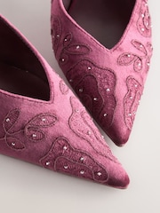 Mauve Purple Forever Comfort® Velvet Embroidered Slingback Heels - Image 10 of 10