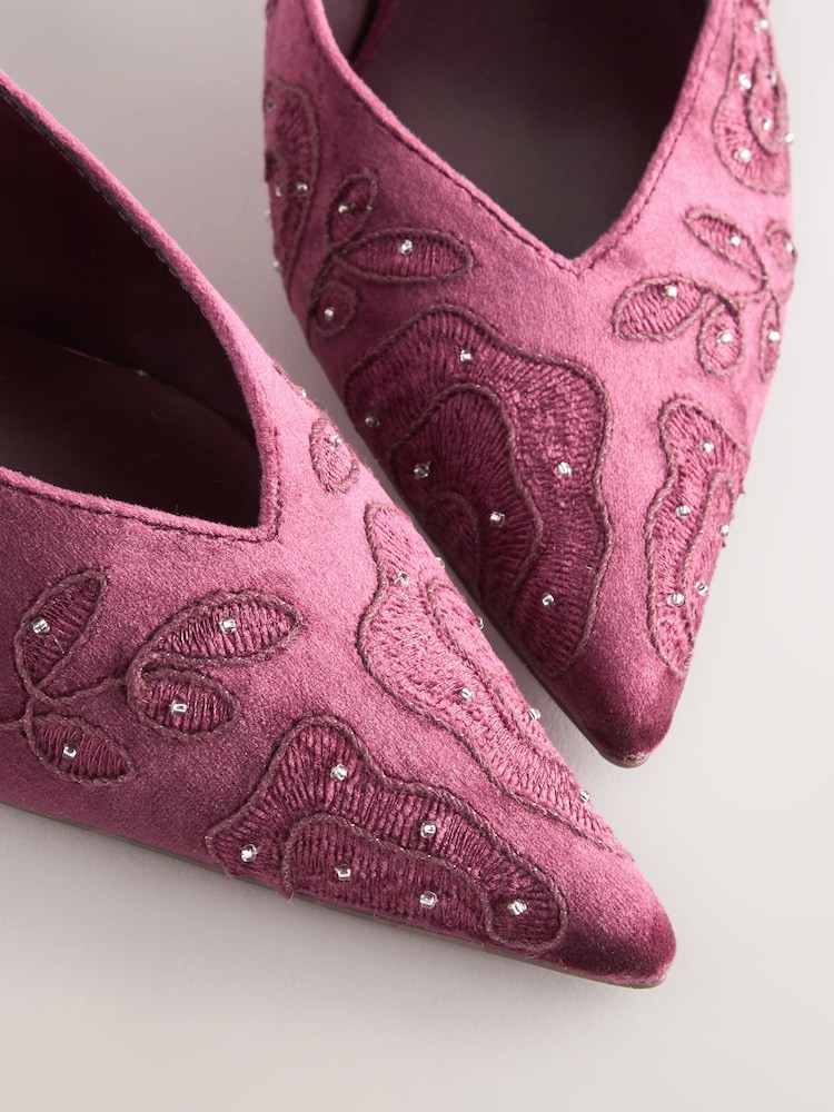 Mauve Purple Forever Comfort® Velvet Embroidered Slingback Heels - Image 10 of 10