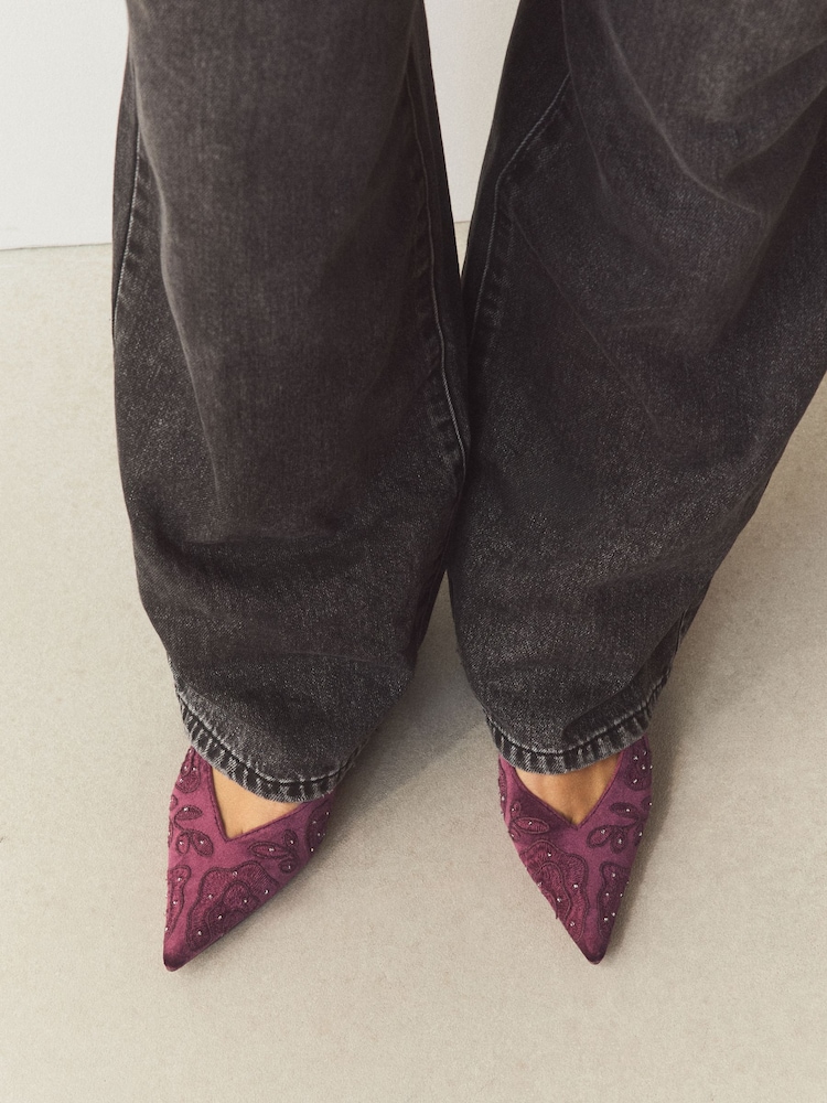 Mauve Purple Forever Comfort® Velvet Embroidered Slingback Heels - Image 2 of 10