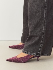 Mauve Purple Forever Comfort® Velvet Embroidered Slingback Heels - Image 3 of 10