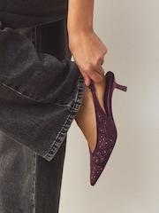 Mauve Purple Forever Comfort® Velvet Embroidered Slingback Heels - Image 4 of 10