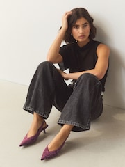 Mauve Purple Forever Comfort® Velvet Embroidered Slingback Heels - Image 5 of 10