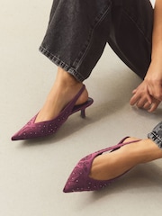Mauve Purple Forever Comfort® Velvet Embroidered Slingback Heels - Image 6 of 10