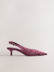 Mauve Purple Forever Comfort® Velvet Embroidered Slingback Heels - Image 7 of 10
