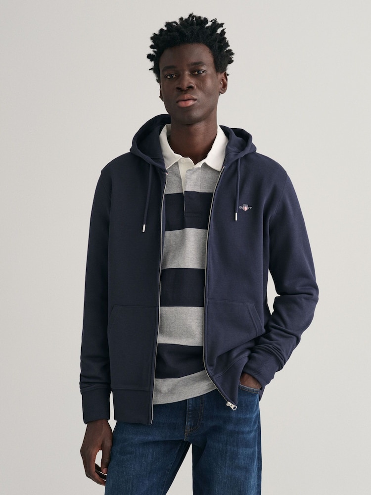 GANT Evening Blue Regular Fit Shield Zip Up Hoodie - Image 1 of 1