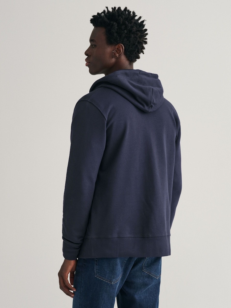 GANT Evening Blue Regular Fit Shield Zip Up Hoodie - Image 2 of 5
