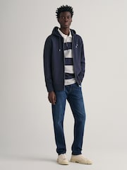 GANT Evening Blue Regular Fit Shield Zip Up Hoodie - Image 3 of 5