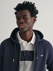 GANT Evening Blue Regular Fit Shield Zip Up Hoodie - Image 4 of 5