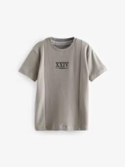 Cement Natural 100% Cotton Embroidery Textured Short Sleeve T-Shirt (3-16yrs) - Image 1 of 3