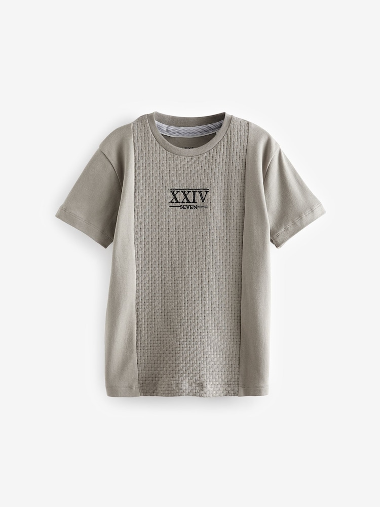 Cement Natural 100% Cotton Embroidery Textured Short Sleeve T-Shirt (3-16yrs) - Image 1 of 3