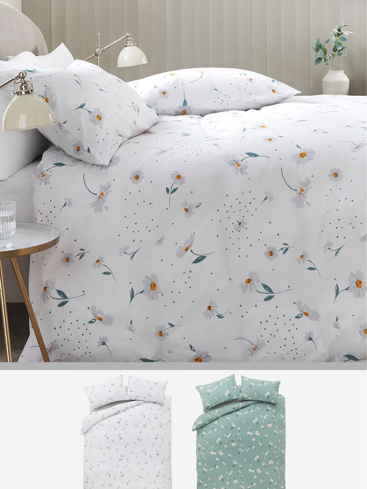 2 Pack Green Daisy Reversible Duvet Cover and Pillowcase Set - Image 1 of 7