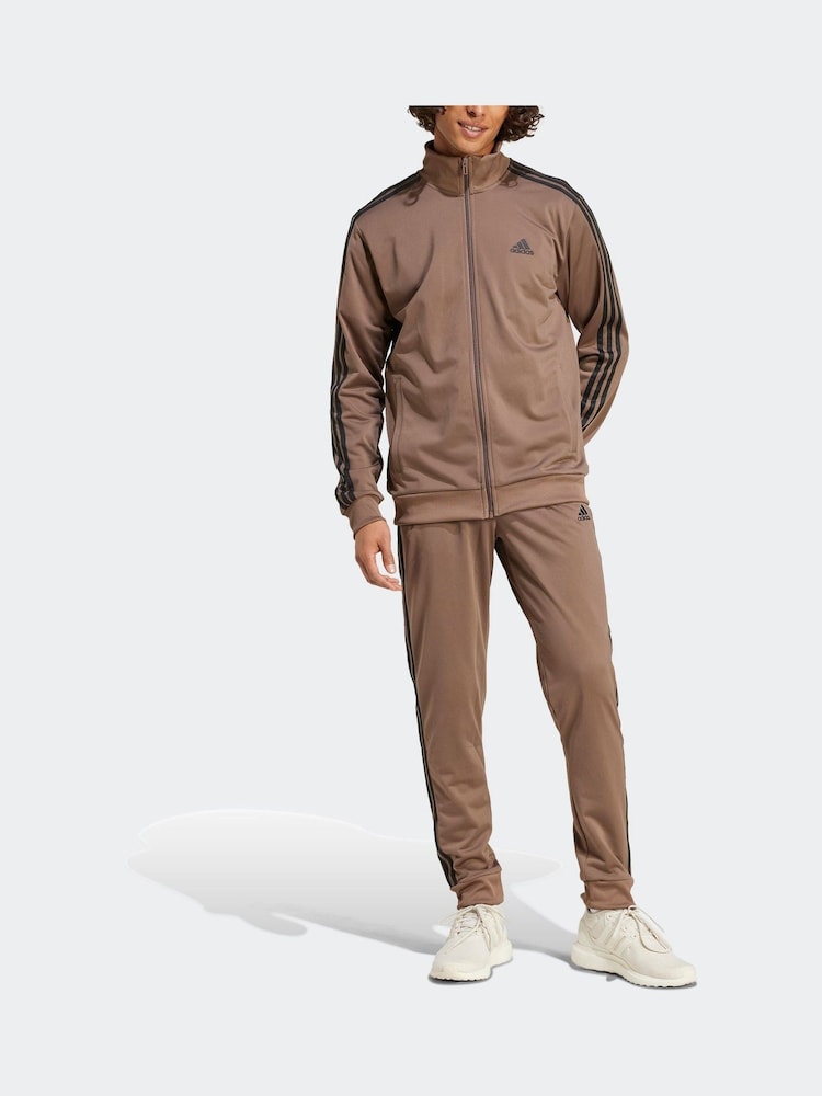 adidas Brown 3-Stripe Tricot Tracksuit - Image 4 of 9