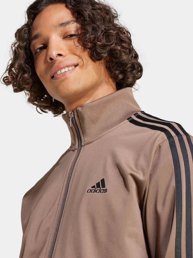 adidas Brown 3-Stripe Tricot Tracksuit - Image 5 of 9