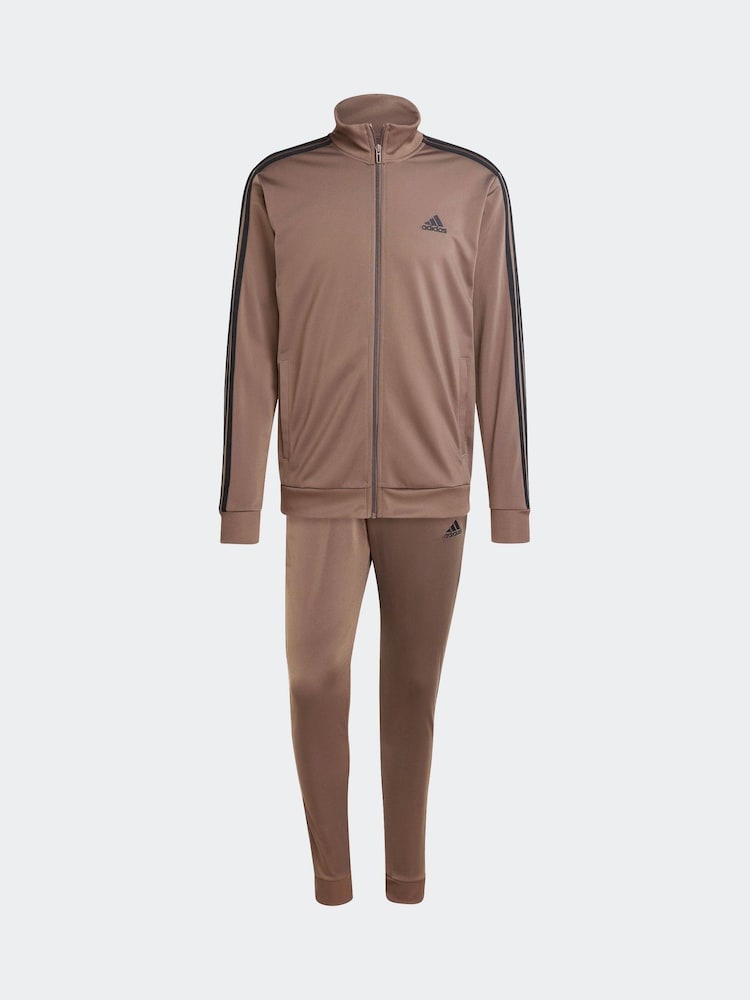 adidas Brown 3-Stripe Tricot Tracksuit - Image 7 of 9