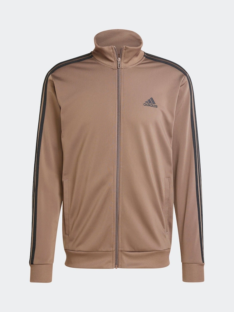adidas Brown 3-Stripe Tricot Tracksuit - Image 8 of 9