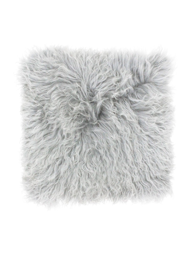 Riva Paoletti Glacier Grey Mongolian Sheepskin Polyester Filled Cushion - Image 1 of 2
