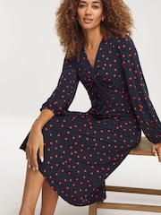 JD Williams Blue Jersey Twist Knot V-Neck Midi Tea Dress - Image 1 of 4