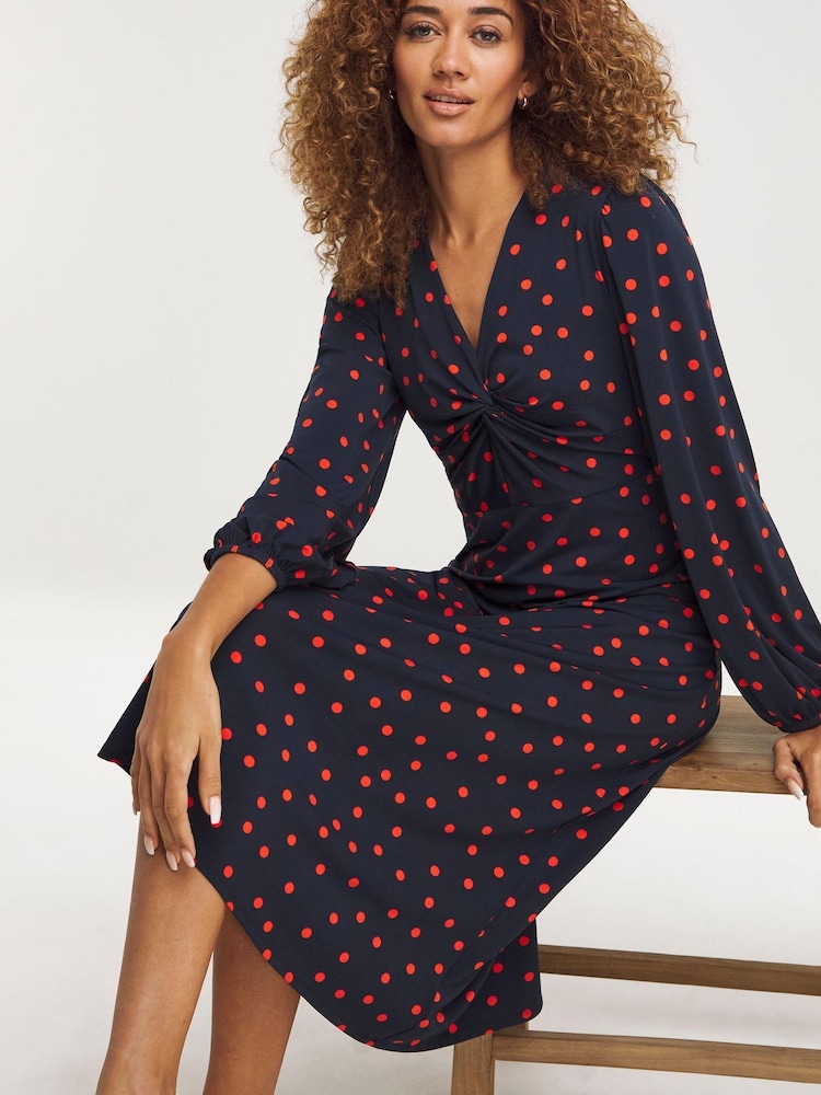 JD Williams Blue Jersey Twist Knot V-Neck Midi Tea Dress - Image 1 of 4