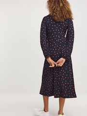 JD Williams Blue Jersey Twist Knot V-Neck Midi Tea Dress - Image 2 of 4