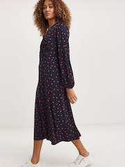 JD Williams Blue Jersey Twist Knot V-Neck Midi Tea Dress - Image 3 of 4