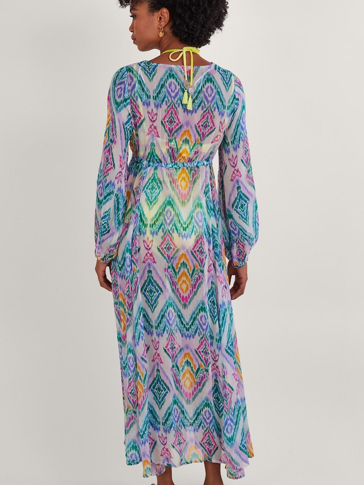 Monsoon Pink Ikat Print Kaftan Dress in Lenzing™ EcoVero™ - Image 2 of 4