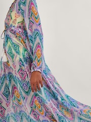 Monsoon Pink Ikat Print Kaftan Dress in Lenzing™ EcoVero™ - Image 3 of 4
