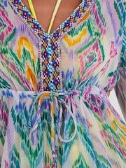 Monsoon Pink Ikat Print Kaftan Dress in Lenzing™ EcoVero™ - Image 4 of 4
