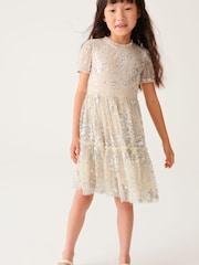 Mint Velvet Neutral Star Sequin Dress - Image 1 of 9