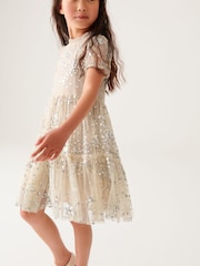 Mint Velvet Neutral Star Sequin Dress - Image 3 of 9