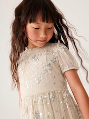 Mint Velvet Neutral Star Sequin Dress - Image 4 of 9