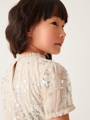 Mint Velvet Neutral Star Sequin Dress - Image 6 of 9