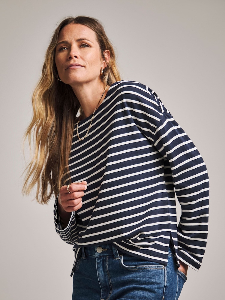 Anthology By JD Williams Mono Stripe Cotton Long Sleeve Top - Image 1 of 4