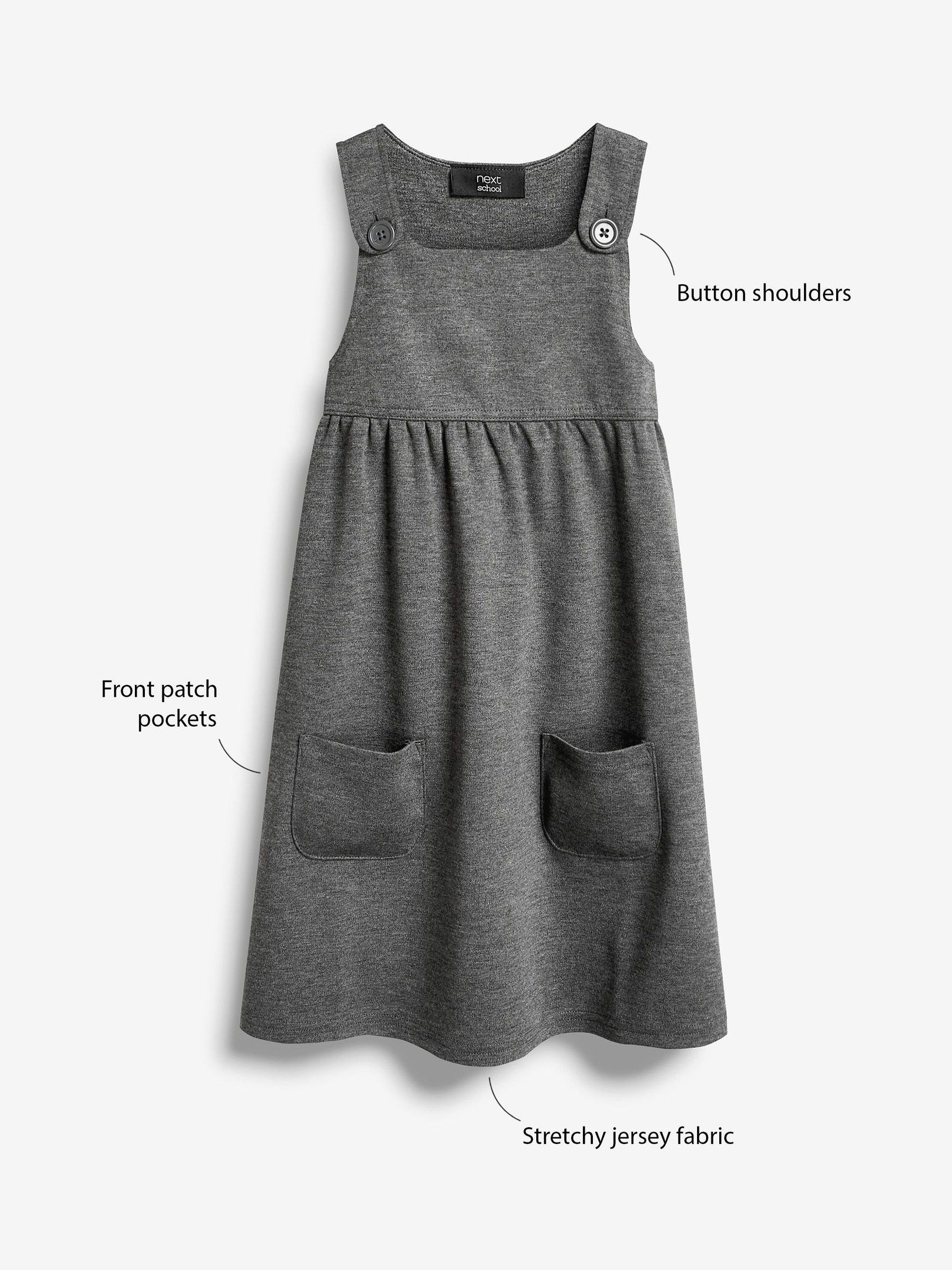 Buy Grey Jersey Stretch Pinafore School Dress (3-14yrs) from the Next UK  online shop