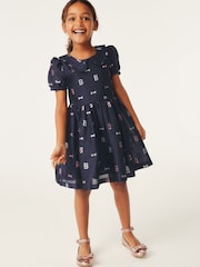 Baker by Ted Baker Navy Cloque Dress - Image 2 of 9