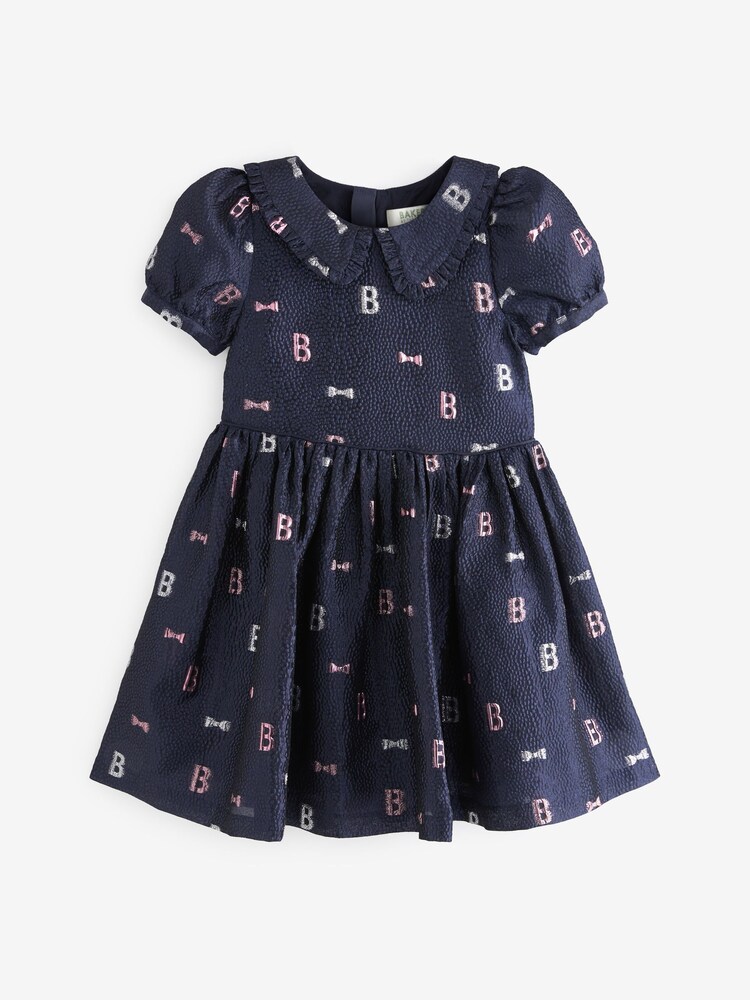 Baker by Ted Baker Navy Cloque Dress - Image 6 of 9