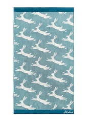 Joules Teal Jumping Hare 100% Cotton Towel - Image 2 of 2