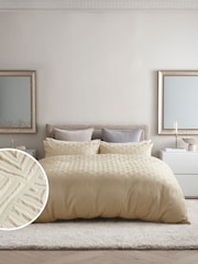 Natural Embossed Geometric Duvet Cover And Pillowcase Set - Image 1 of 4
