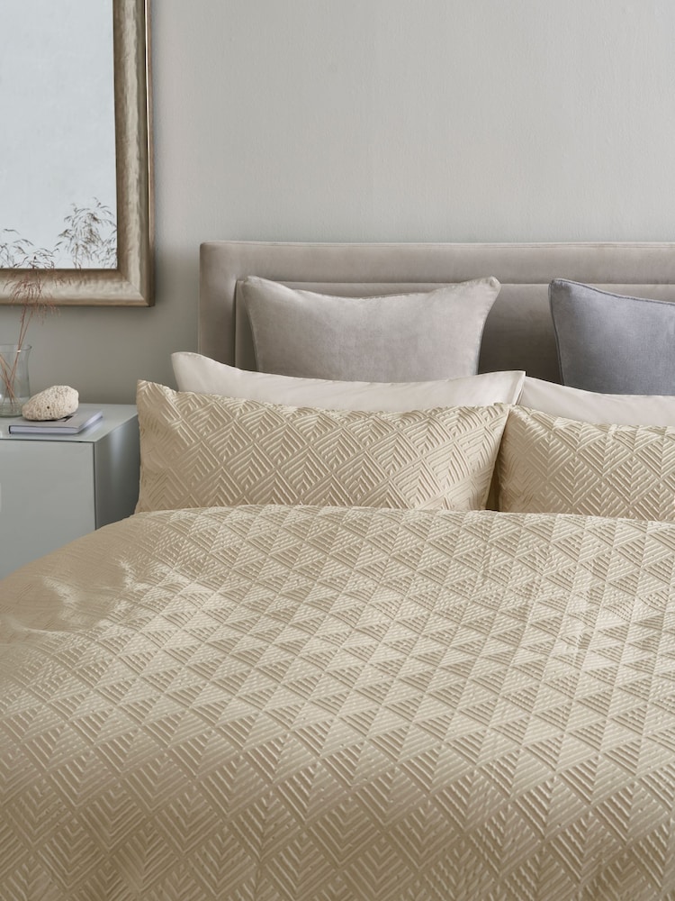 Natural Embossed Geometric Duvet Cover And Pillowcase Set - Image 2 of 4