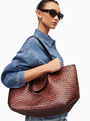 AllSaints Brown Allington Straw Tote Bag - Image 1 of 7