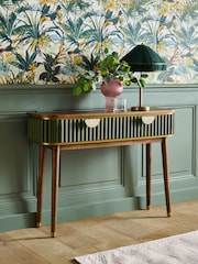 Clarke & Clarke Ribbed Green Mango Wood Calisto Console Table - Image 2 of 8