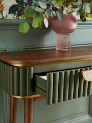 Clarke & Clarke Ribbed Green Mango Wood Calisto Console Table - Image 3 of 8