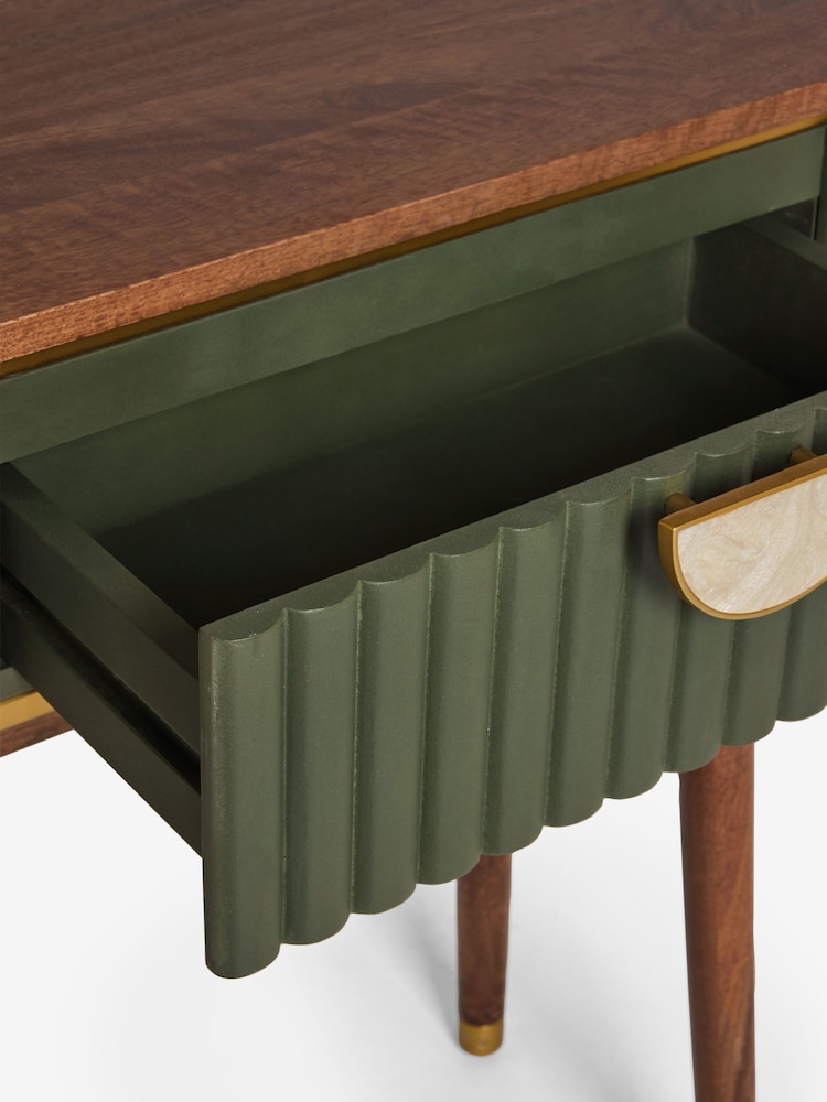 Clarke & Clarke Ribbed Green Mango Wood Calisto Console Table - Image 8 of 8