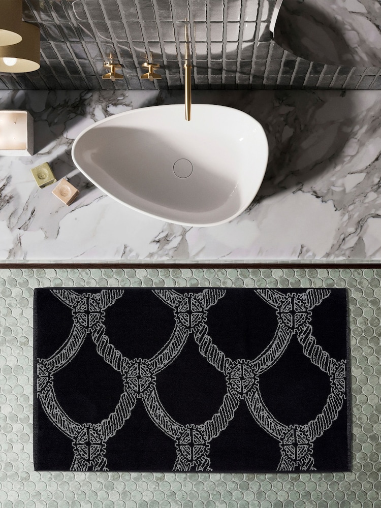 Ted Baker Black/White 100% Cotton Braid Bath Mat - Image 1 of 2