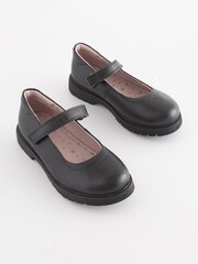 Black Wide Fit (G) School Leather Chunky Mary Jane Shoes - Image 1 of 6