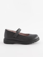 Black Wide Fit (G) School Leather Chunky Mary Jane Shoes - Image 2 of 6