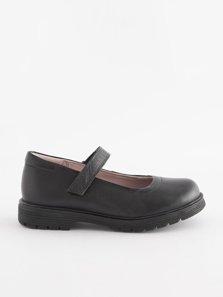 Black Wide Fit (G) School Leather Chunky Mary Jane Shoes - Image 2 of 6