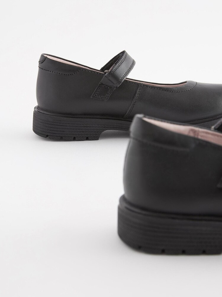 Black Wide Fit (G) School Leather Chunky Mary Jane Shoes - Image 6 of 6