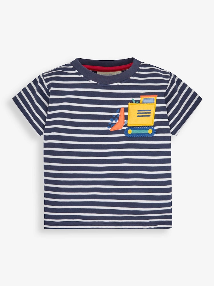 JoJo Maman Bébé Navy White Stripe Navy & White Stripe Digger Pocket T-Shirt - Image 1 of 3
