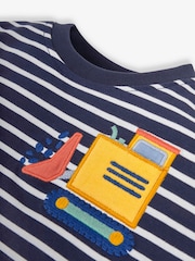 JoJo Maman Bébé Navy White Stripe Navy & White Stripe Digger Pocket T-Shirt - Image 2 of 3