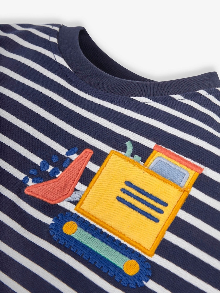 JoJo Maman Bébé Navy White Stripe Navy & White Stripe Digger Pocket T-Shirt - Image 2 of 3 JoJo Maman Bébé Navy White Stripe Navy & White Stripe Digger Pocket T-Shirt - Image 2 of 3